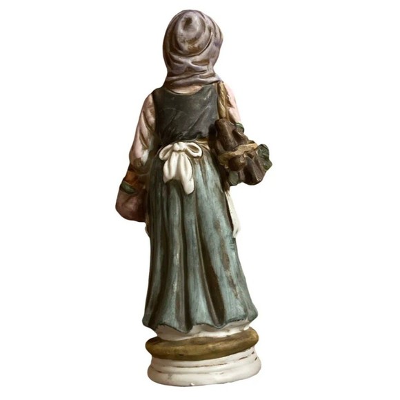 Bisque  painted figurine old lady carrying vegetables 9" Great Condition - Picture 2 of 7